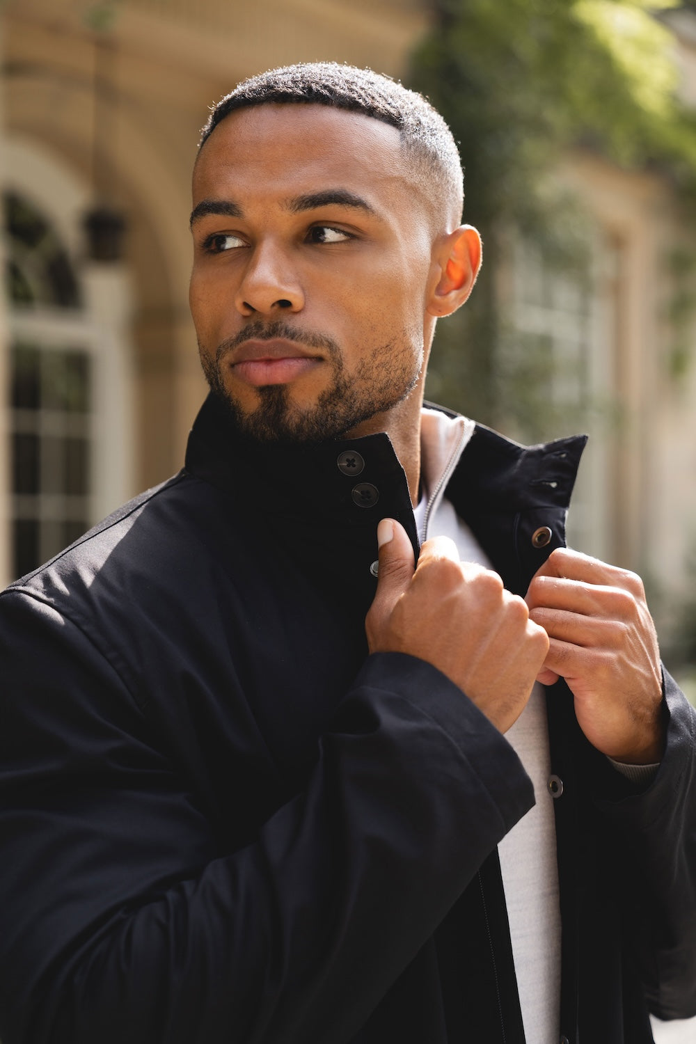 Funnel Neck Shower Resistant Coat in Black