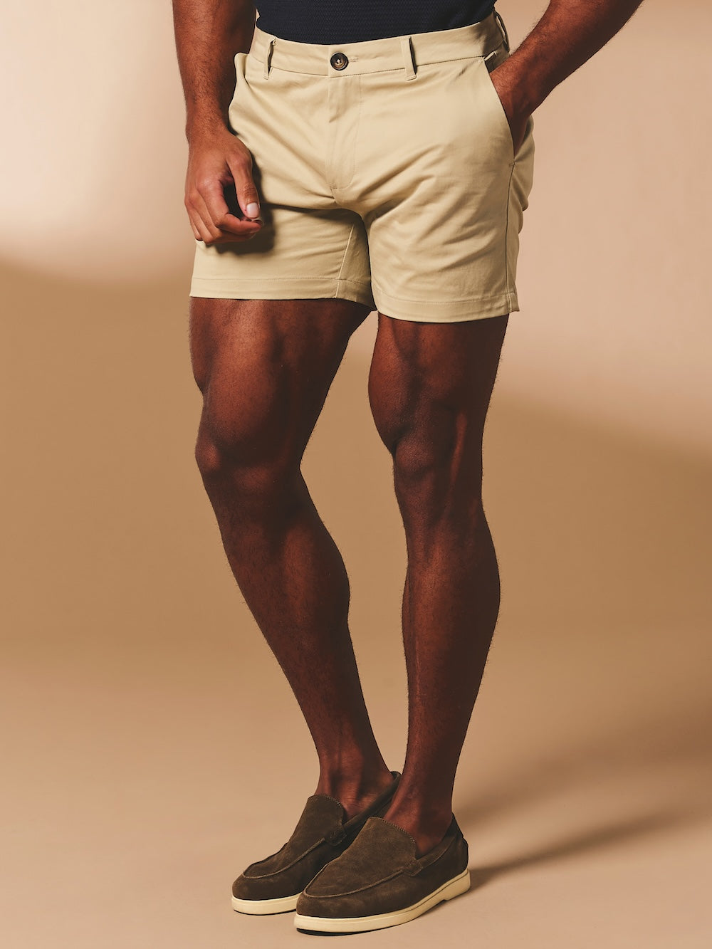 Muscle Fit Stretch Chino Shorts - Shorter Length in Stone