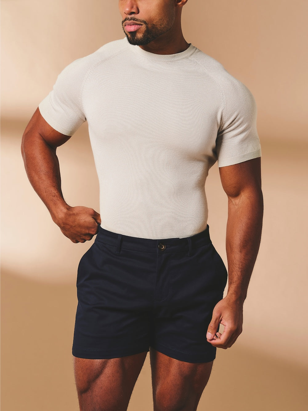 Muscle Fit Stretch Chino Shorts - Shorter Length in Navy