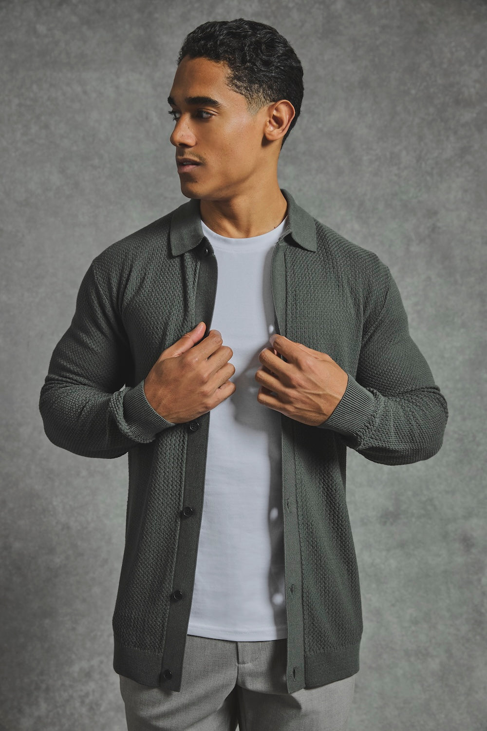 Textured Knitted Shirt in Khaki