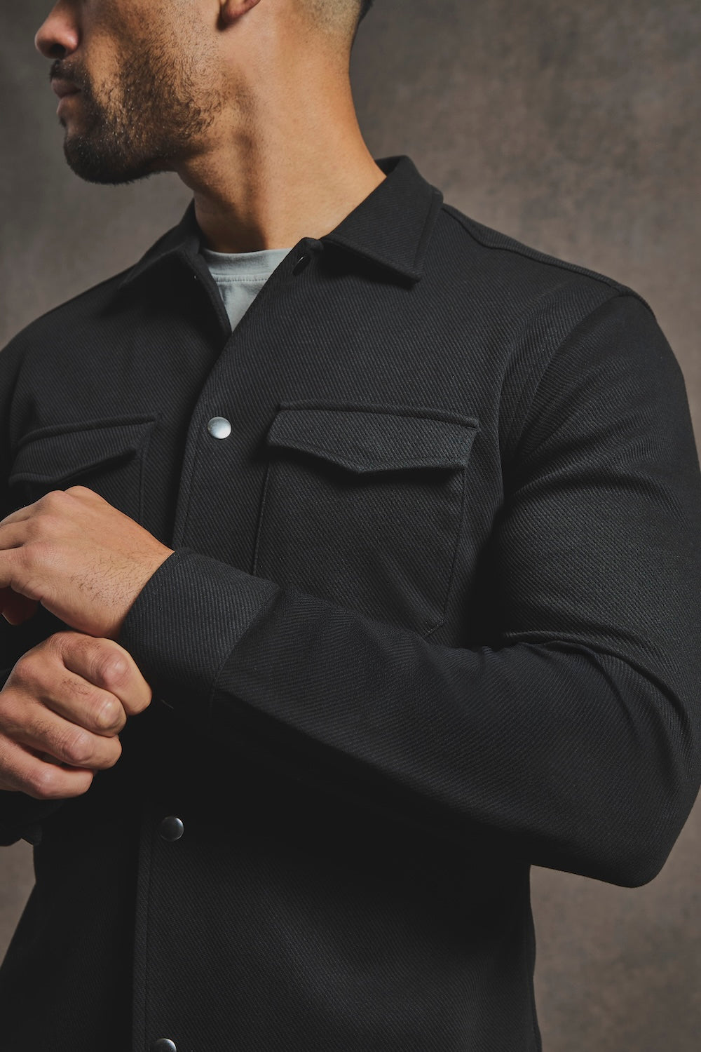 Twill Jersey Overshirt in Black