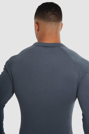 Buttonless Open Collar Polo in Petrol - TAILORED ATHLETE - ROW