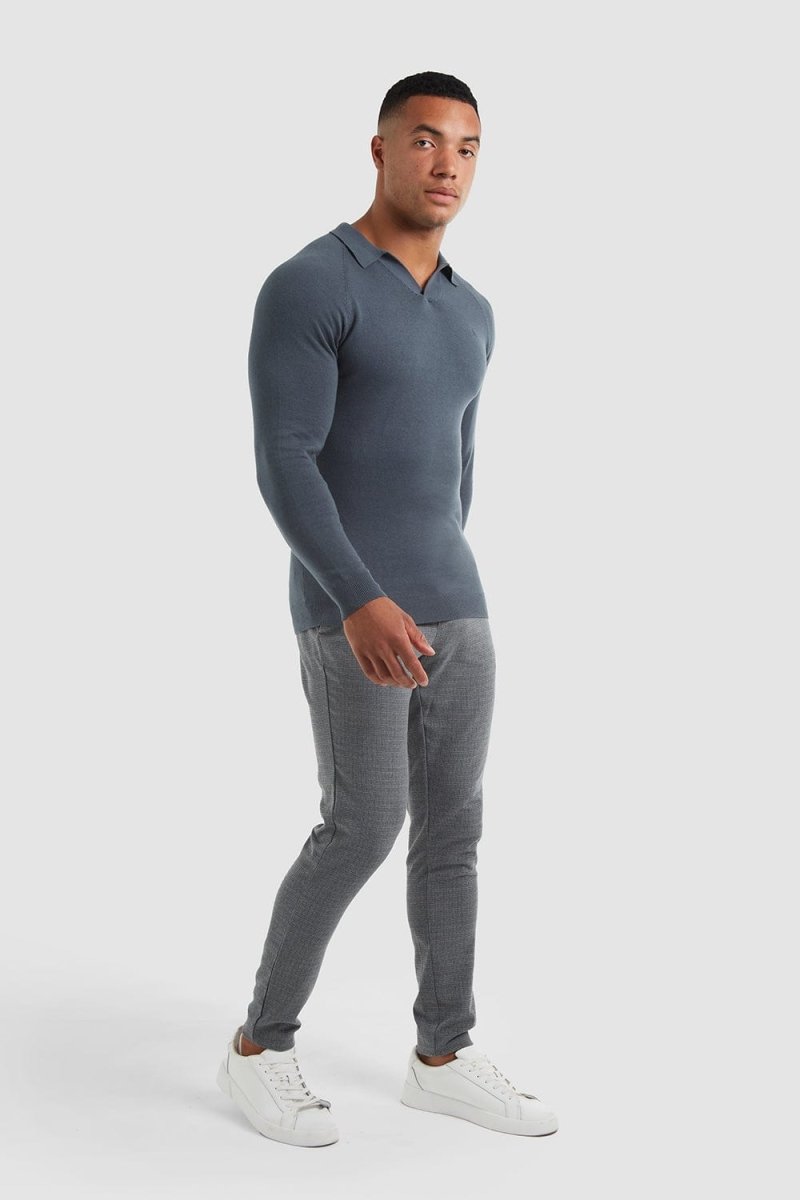 Buttonless Open Collar Polo in Petrol - TAILORED ATHLETE - ROW
