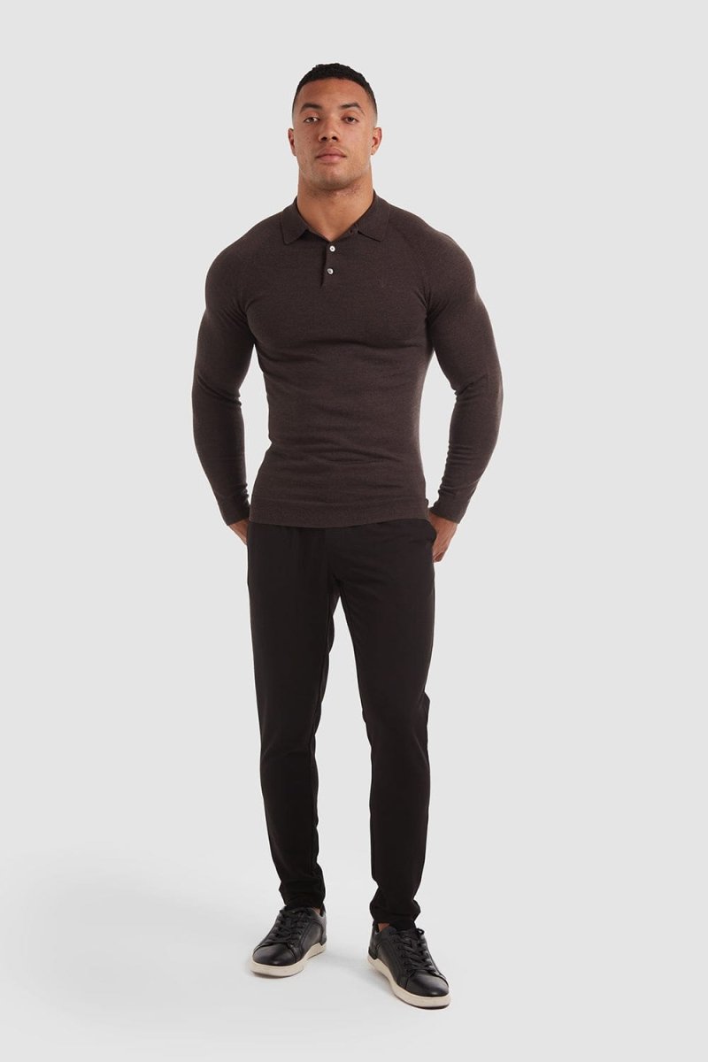Merino Polo Shirt in Bitter Chocolate Marl - TAILORED ATHLETE - ROW