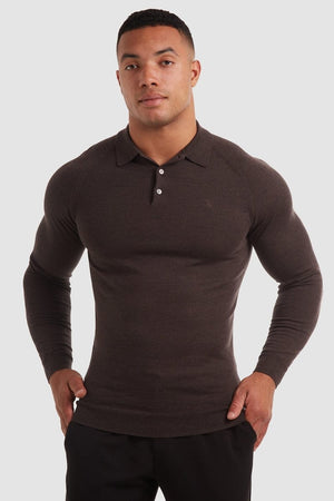 Merino Polo Shirt in Bitter Chocolate Marl - TAILORED ATHLETE - ROW