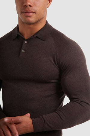 Merino Polo Shirt in Bitter Chocolate Marl - TAILORED ATHLETE - ROW