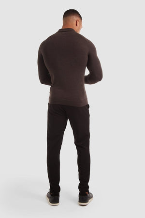 Merino Polo Shirt in Bitter Chocolate Marl - TAILORED ATHLETE - ROW
