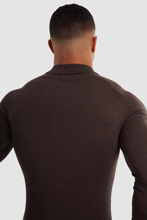 Merino Polo Shirt in Bitter Chocolate Marl - TAILORED ATHLETE - ROW
