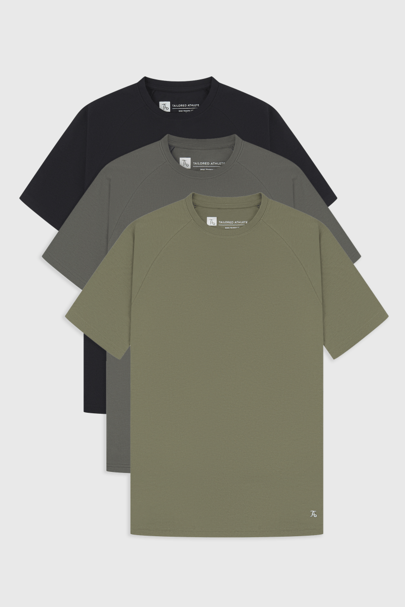 3 Pack Essential Training Top in Black/ Khaki/ Charcoal - TAILORED ATHLETE - ROW