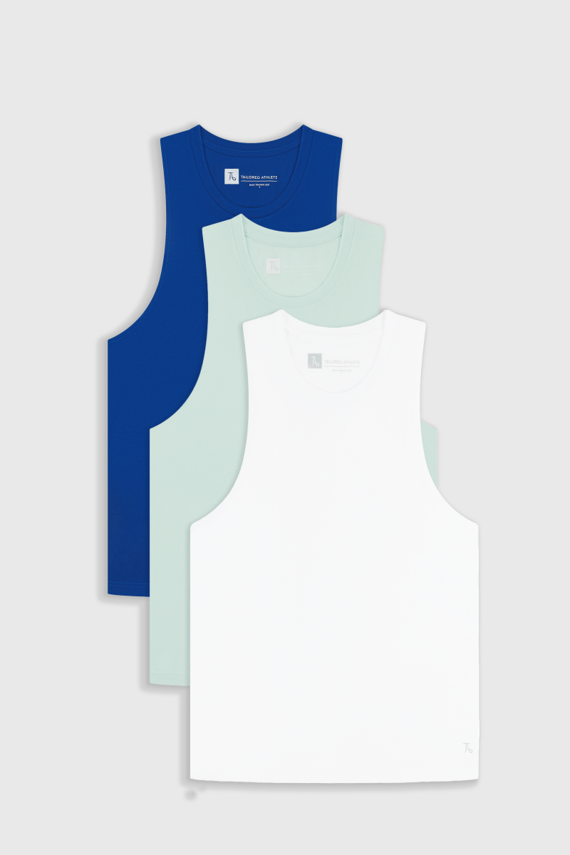 3 Pack Essential Training Vest in Cobalt Blue/ White/ Mint - TAILORED ATHLETE - ROW