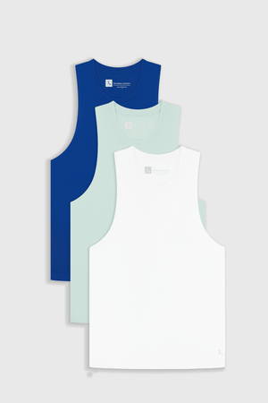 3 Pack Essential Training Vest in Cobalt Blue/ White/ Mint - TAILORED ATHLETE - ROW