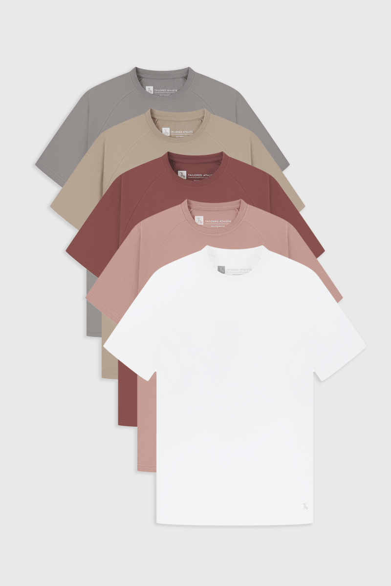 5 Pack Essential Training Top in Mid Grey/ Sand/ Rose/ Wood Rose/ White - TAILORED ATHLETE - ROW