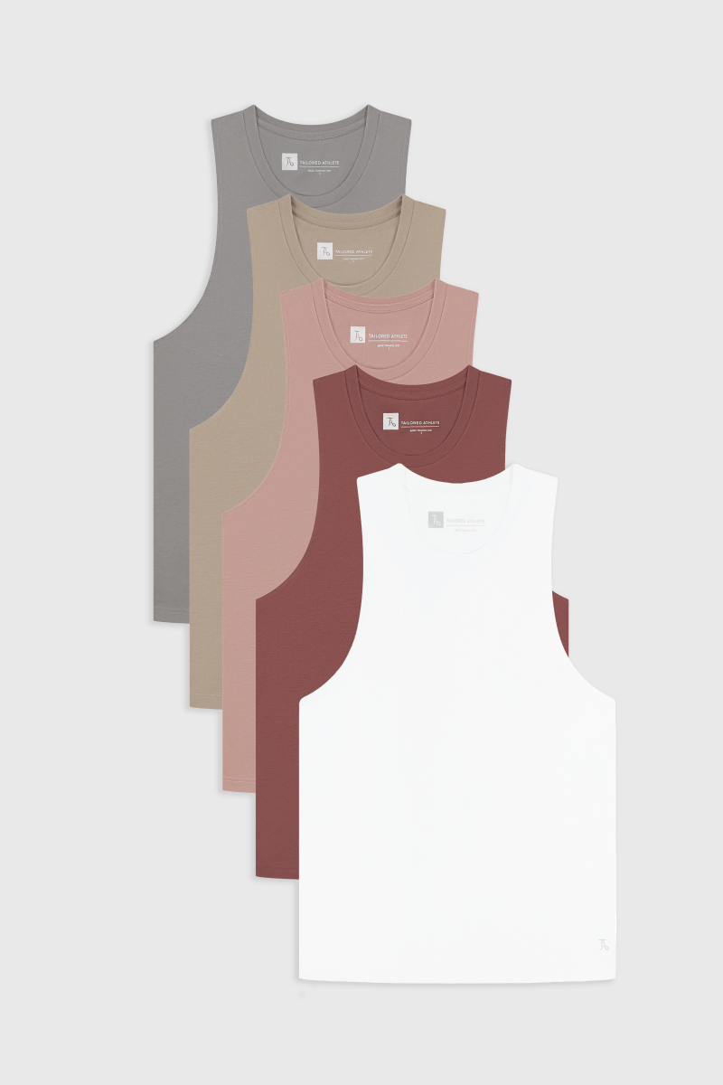 5 Pack Essential Training Vest in Mid Grey/ Sand/ Rose/ Wood Rose/ White - TAILORED ATHLETE - ROW