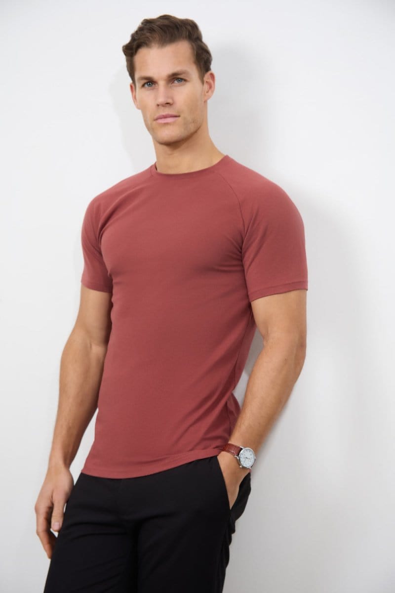 5 Pack Muscle Fit Crew Neck T-Shirt in Faded Terracotta/ Dusty Lilac/ Blue/ Sage/ Sand