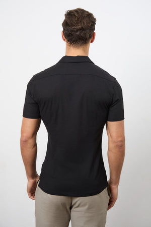 Linen Blend Cuban Collar Shirt in Black - TAILORED ATHLETE - ROW