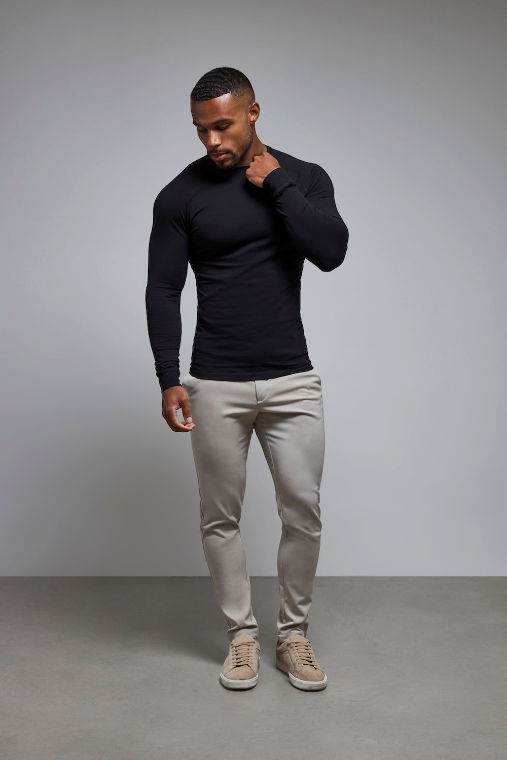 Muscle Fit 3 Pack Long Sleeve T-Shirt in Black, Navy & White