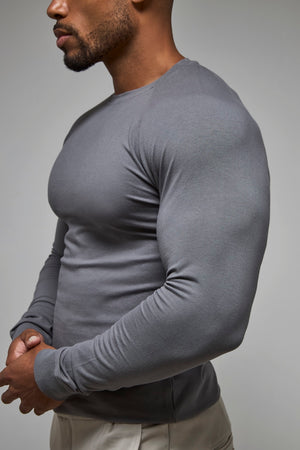 Muscle Fit Long Sleeve T-Shirt in Charcoal
