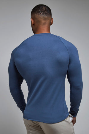 Muscle Fit Long Sleeve T-Shirt in Stone Blue