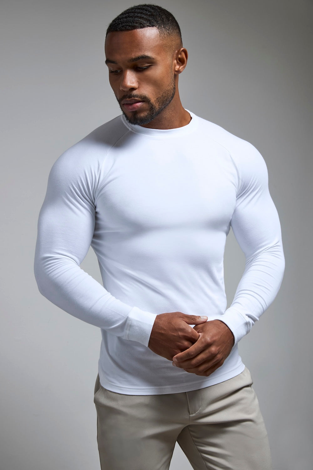 Muscle Fit 3 Pack Long Sleeve T-Shirt in Black, Navy & White