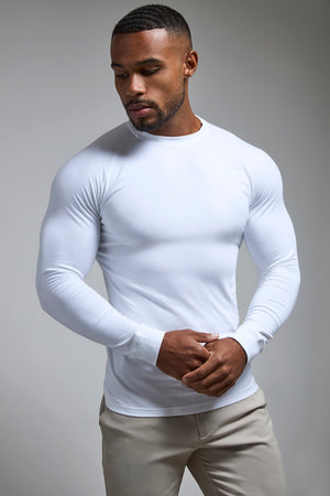 Muscle Fit 3 Pack Long Sleeve T-Shirt in Black, Navy & White