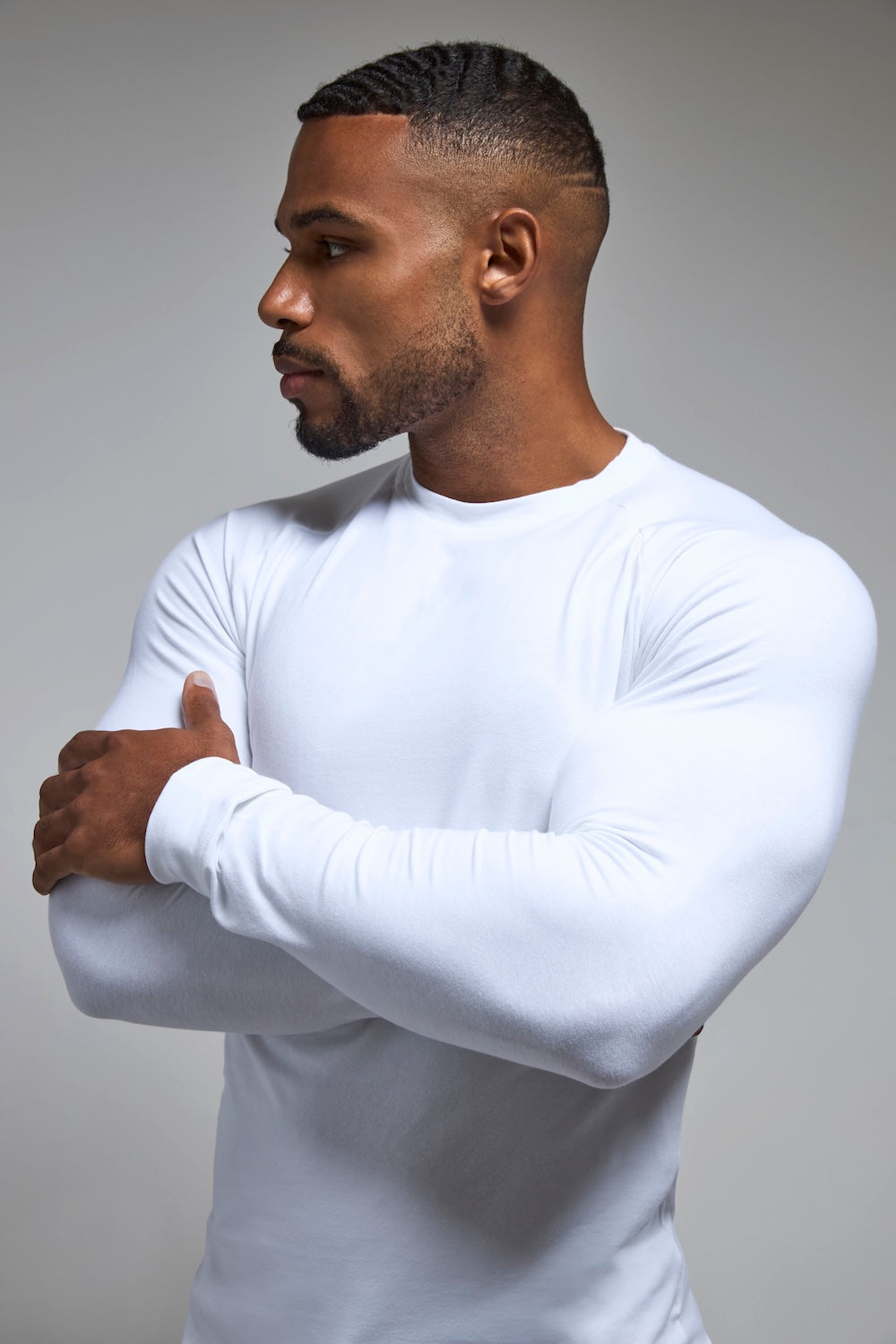 Muscle Fit Long Sleeve T-Shirt in White