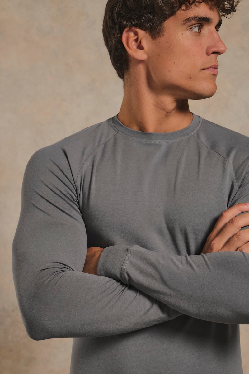 Muscle Fit Signature Long Sleeve T-Shirt in Charcoal
