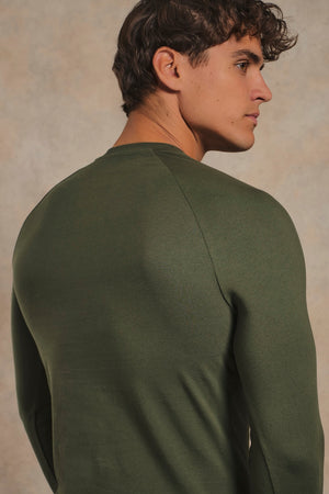 Muscle Fit Signature Long Sleeve T-Shirt in Khaki