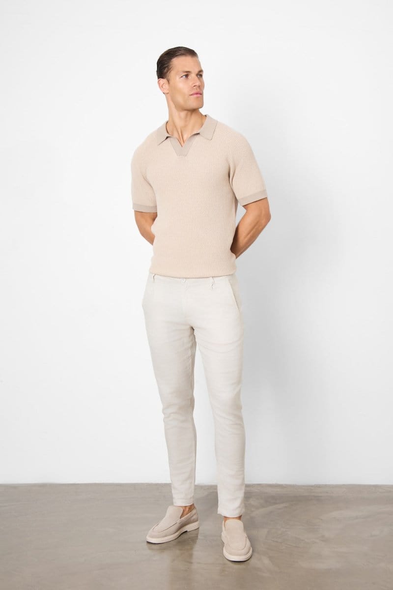 Linen Blend Single Pleated Trousers in Stone - TAILORED ATHLETE - ROW