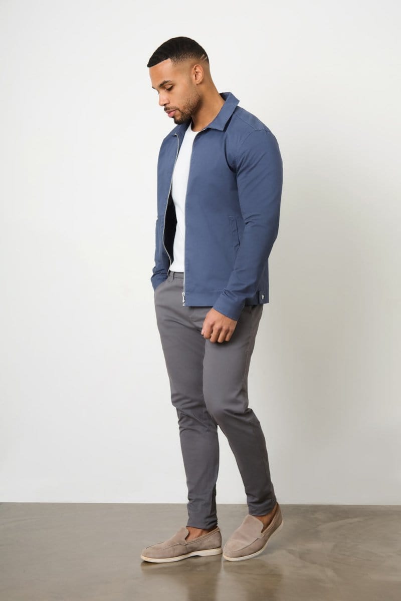 Cotton Blend Harrington in Airforce - TAILORED ATHLETE - ROW