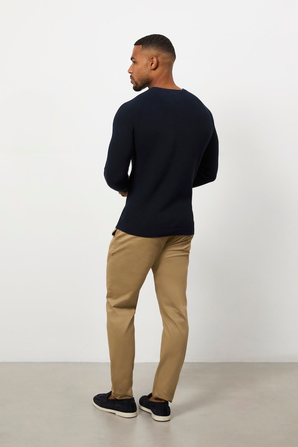Pure Cotton Knitted Textured Crew Neck Jumper in Navy