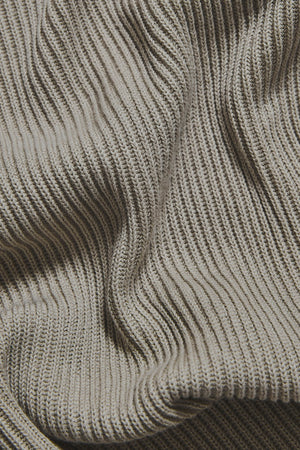 Cotton Textured Knitted Half Zip Polo Shirt in Stone