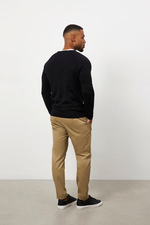 Pure Cotton Knitted V-Neck Jumper in Black