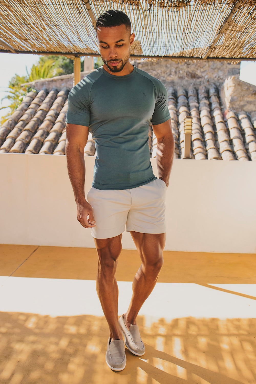 Muscle Fit Stretch Chino Shorts - Shorter Length in Dove Grey