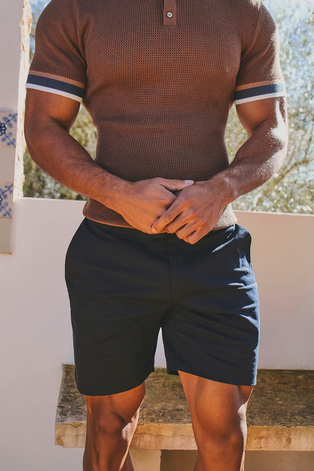 Muscle Fit Stretch Chino Shorts in Navy