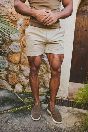 Muscle Fit Stretch Chino Shorts - Shorter Length in Stone