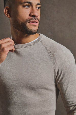 Pure Cotton Knitted Crew Neck Jumper in Neutral Marl