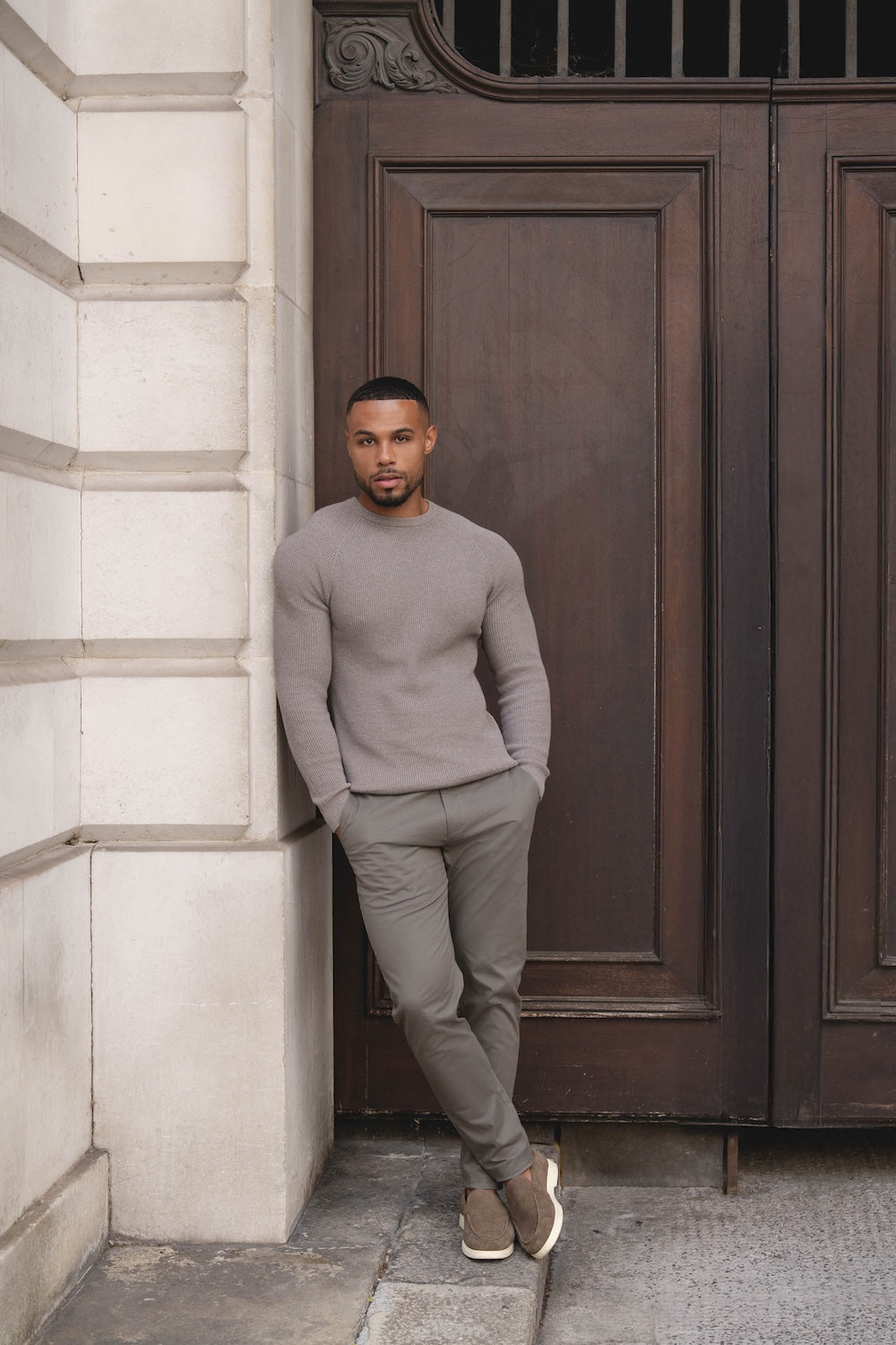 Pure Cotton Knitted Textured Crew Neck Jumper in Brown Marl