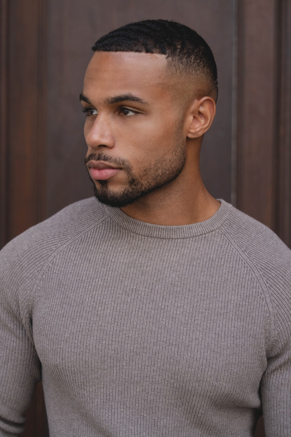 Pure Cotton Knitted Textured Crew Neck Jumper in Brown Marl