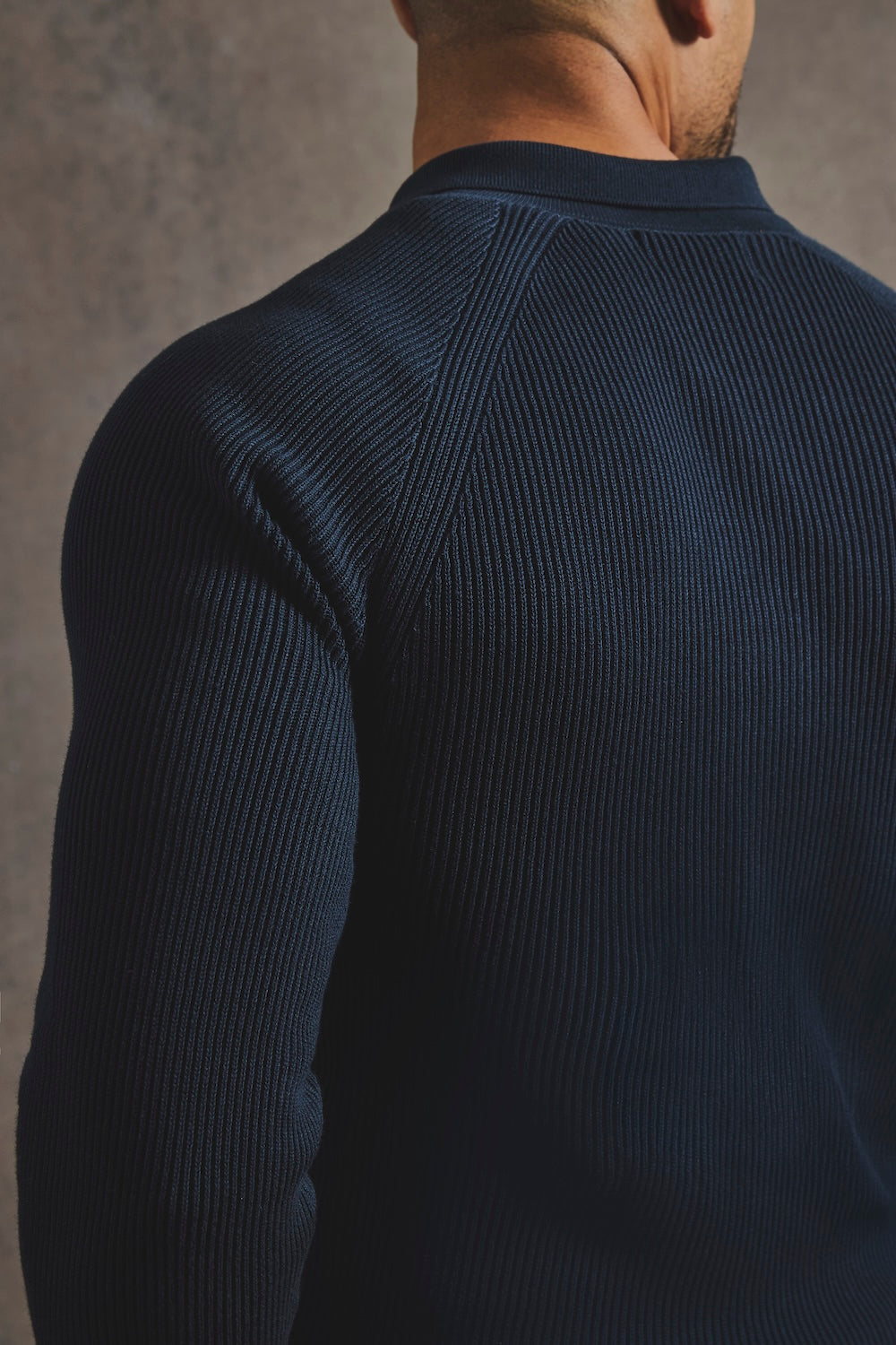 Cotton Textured Knitted Half Zip Polo Shirt in Navy