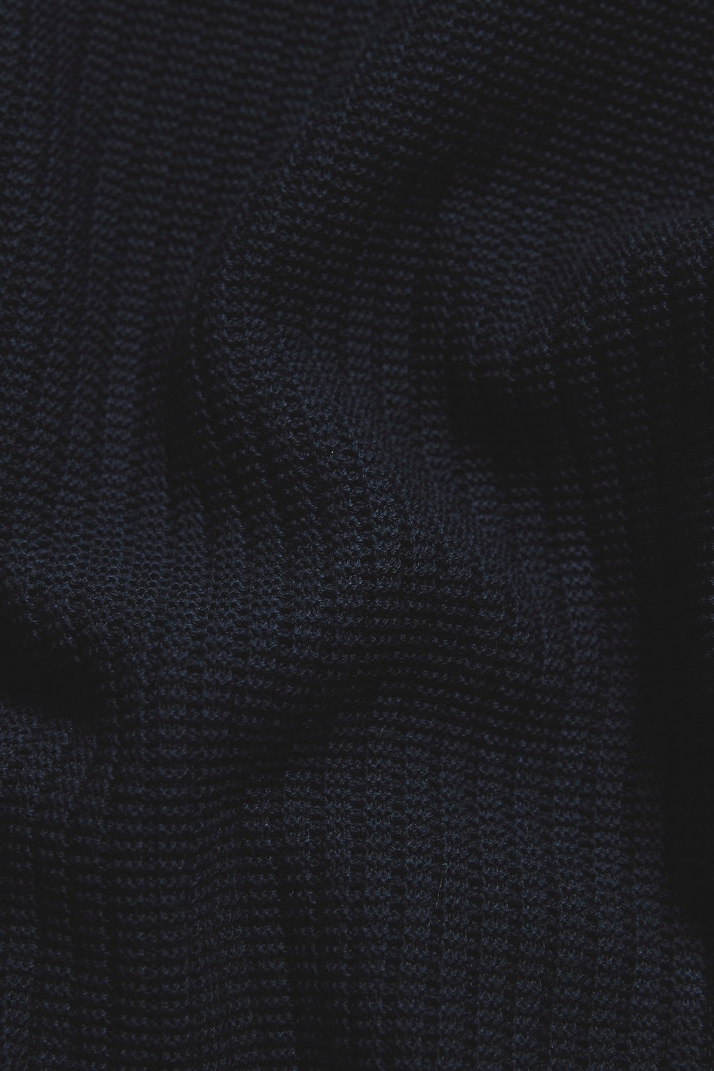 Cotton Textured Knitted Open Collar Polo Shirt in Navy