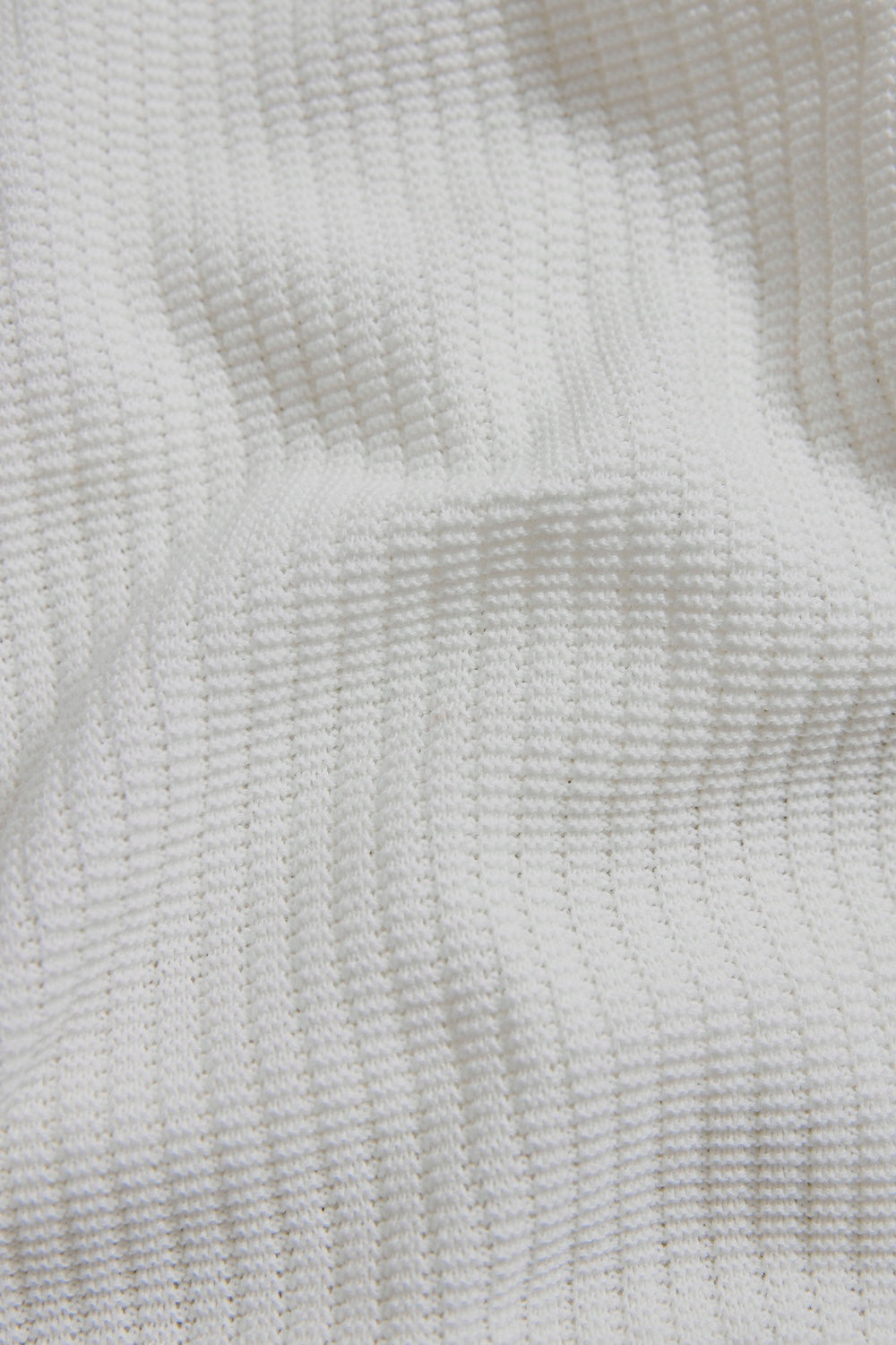 Cotton Textured Knitted Open Collar Polo Shirt in Winter White