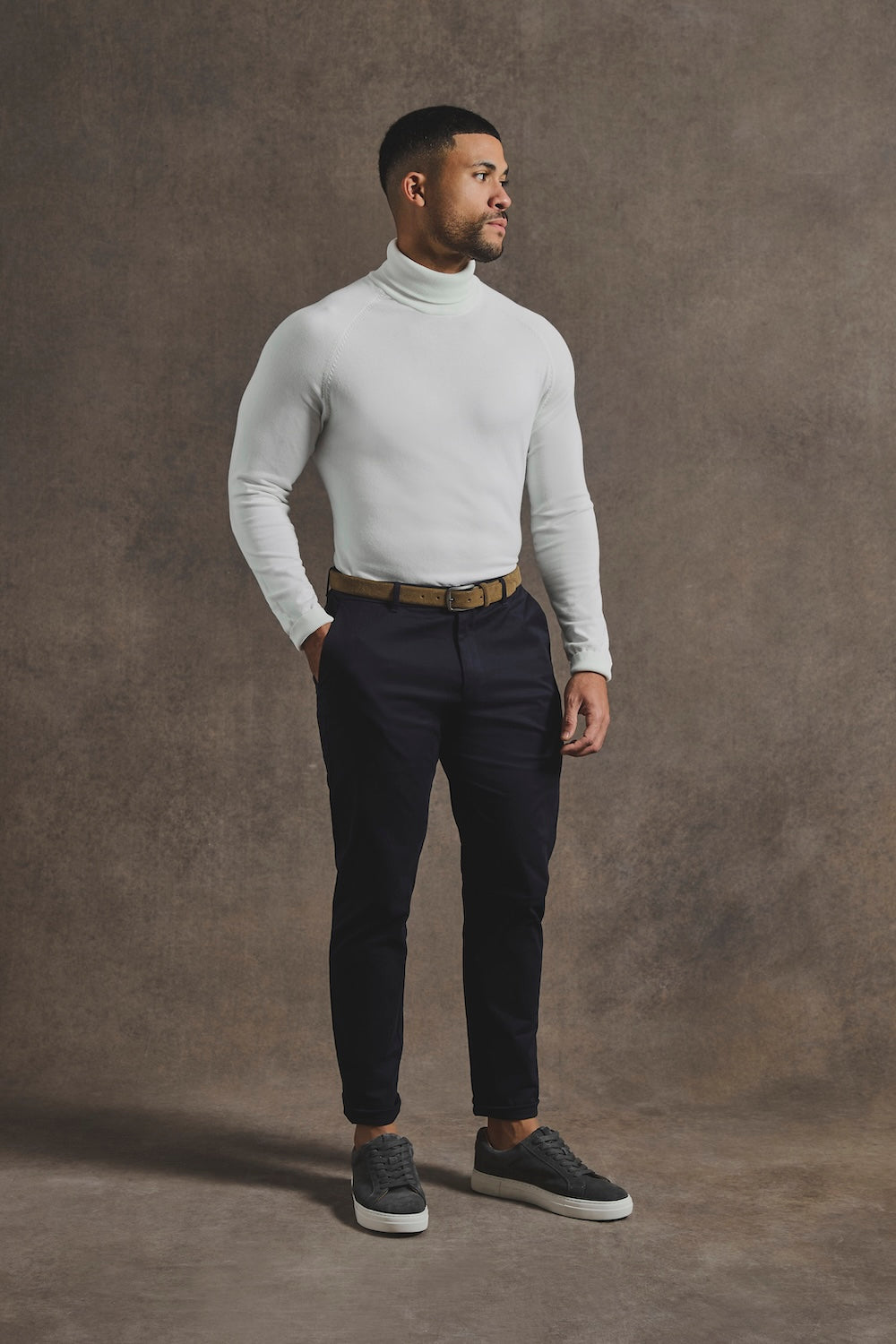 Cotton Blend Roll Neck Jumper in Winter White