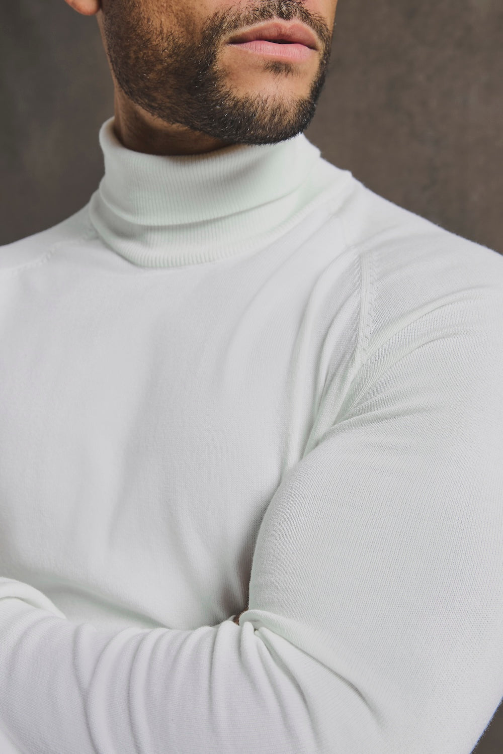 Cotton Blend Roll Neck Jumper in Winter White