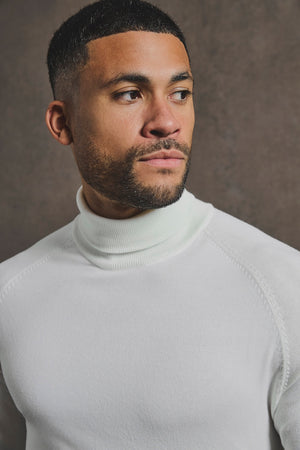 Cotton Blend Roll Neck Jumper in Winter White