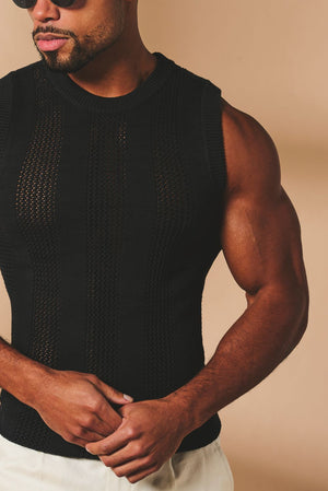 Crochet Knitted Vest in Black