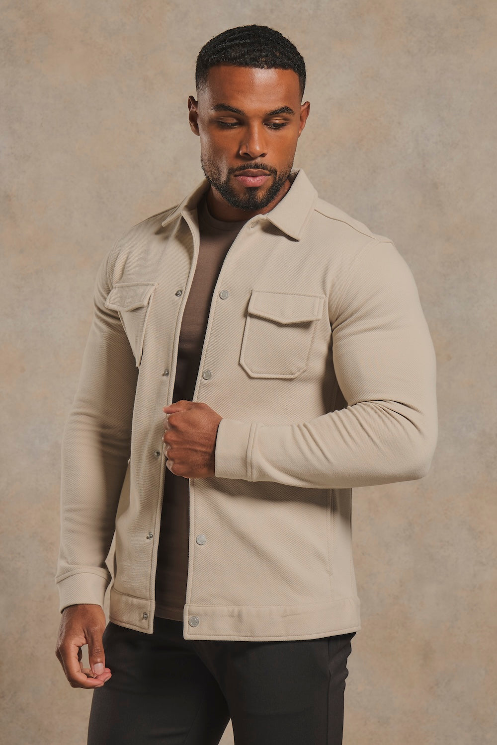 Twill Jersey Shacket in Stone