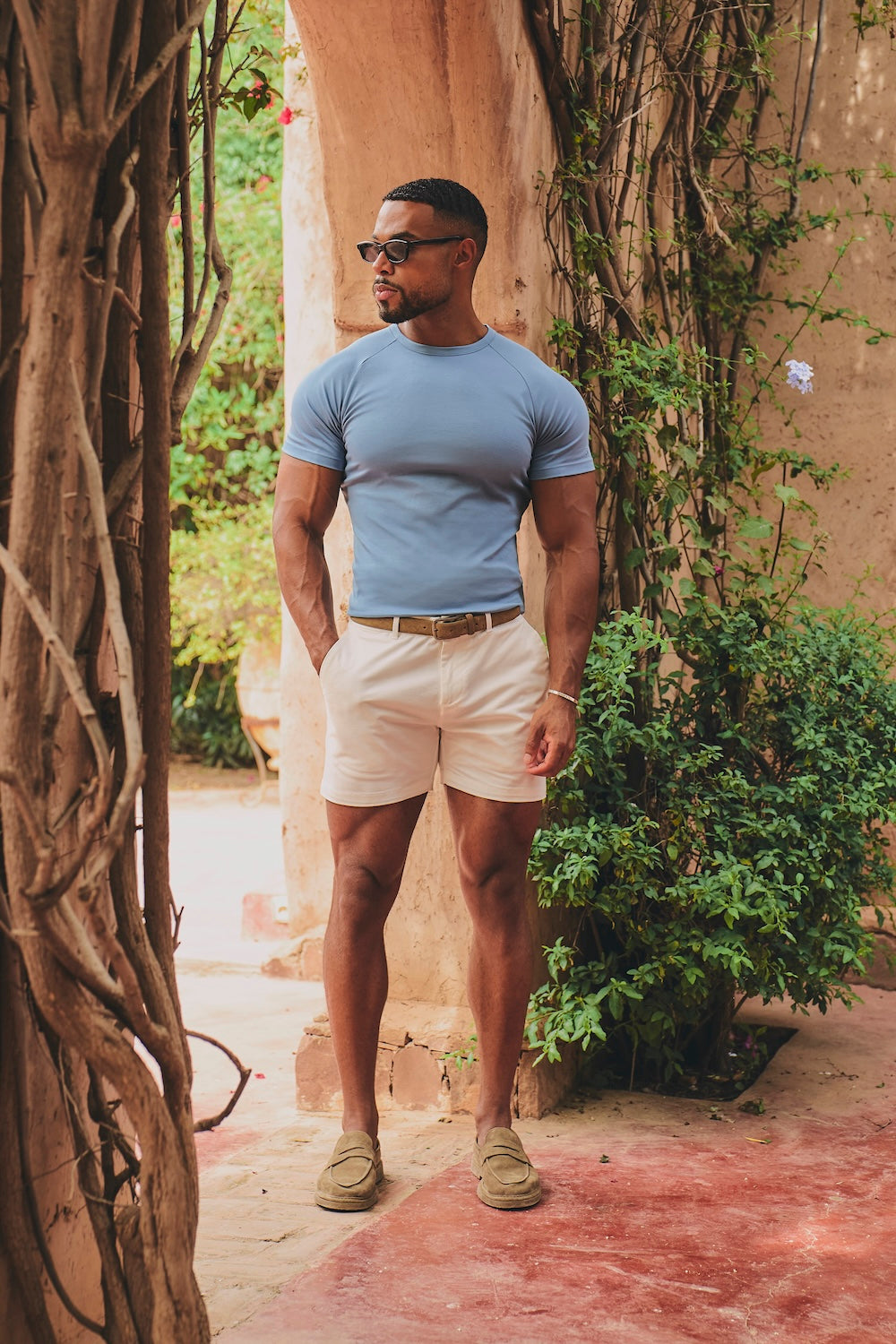 Mercerised Cotton T-Shirt in Steel Blue