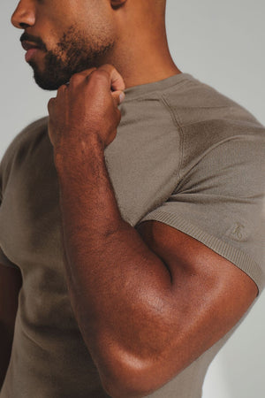 Fine Gauge Knitted T-Shirt in Khaki