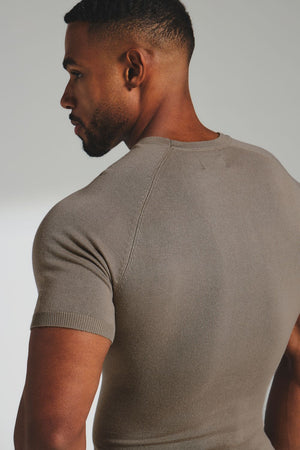 Fine Gauge Knitted T-Shirt in Khaki