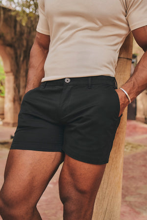 Muscle Fit Stretch Chino Shorts - Shorter Length in Black